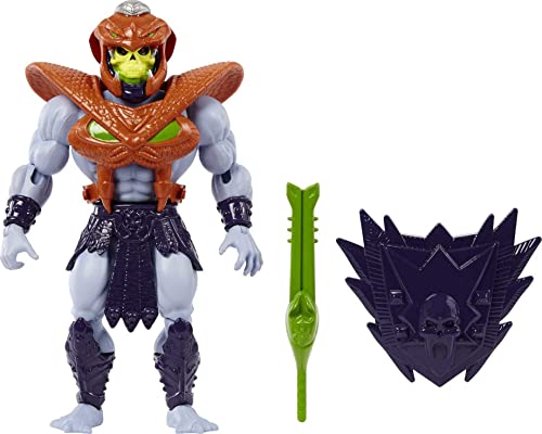 Masters Of The Universe Origins - Personaggio Skeletor Con Armatura Snake Men, Action Figure Motu Snodata Da Collezione Con Accessori E Mini Fumetto