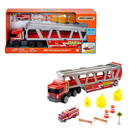 Matchbox- Camion Dei Pompieri Con Veicolo Che Può Contenere 16 Macchinine, Rampa E 8 Accessori, Giocattolo Per Bambini 3+Anni,Gwm23