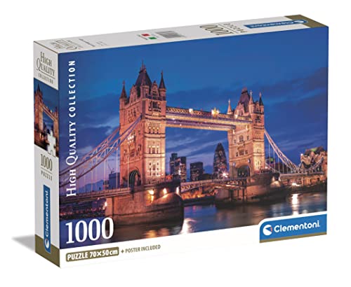 Clementoni- Ponte, Collection-Tower Bridge At Night Compact-1000 Pezzi-Puzzle Adulti, Made In Italy, Multicolore, 39772