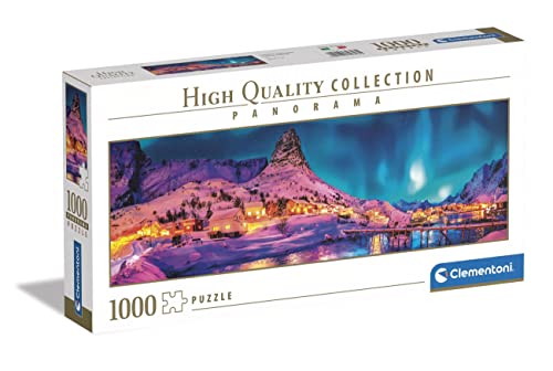 Clementoni Collection Panorama Colorful Night Over Lofoten Islands-1000 Pezzi Adulti, Puzzle Panoramico, Made In Italy, Multicolore, 39747