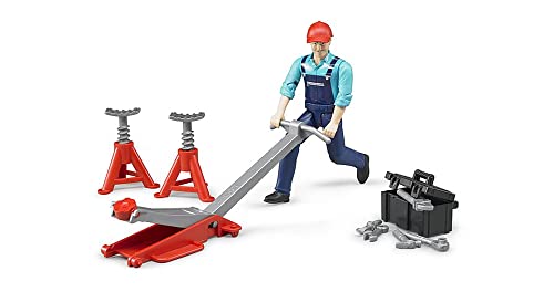 Bruder 62100 - Set Di Figure Bworld Officina, Figure Giocattolo, Officina Moto, Officina Auto