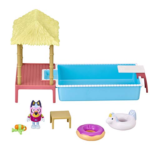 Bluey Pool Time Fun Playset: Bluey Figure In Swim Suit, Pool With Diving Board And Deck And 4 Pool Accessories