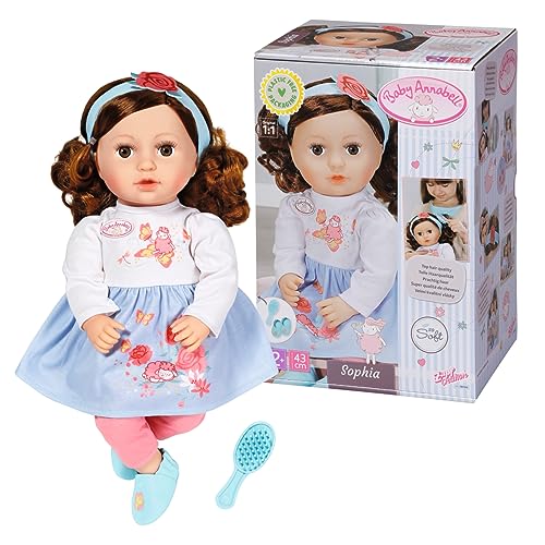 Baby Annabell Sophia Brunette 707234-Bambola Da 43 Cm In Tessuto Super Morbido Con Vestito, Leggings E Scarpe-Include Fascia Per Capelli E Spazzola-La