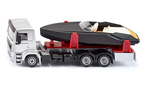 Siku 2715, Camion Con Motoscafo, 1:50, Metallo E Plastica, Argento E Nero, Motoscafo Giocattolo Galleggiante