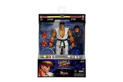 Jada - Street Fighter Ii Ryu, 253252025, 8 Anni, 15 Cm, Personaggio Articolato In 25 Punti, Culture Pop, Mani E Testa Intercambiabili, Accessori