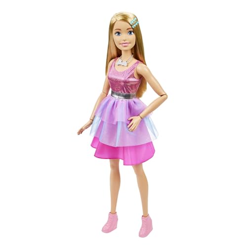 Barbie - Bambola Grande Con Capelli Biondi, Alta 71 Cm Con Abito Rosa Scintillante, Collana, Fermaglio Per Capelli E Tanti Accessori, Giocattolo Per B
