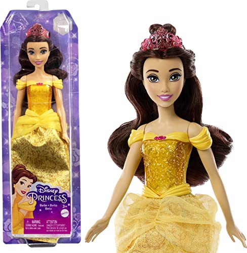 Mattel Disney Princess - Belle Bambola Con Capi E Accessori Scintillanti Ispirati Al Film, Giocattolo Per Bambini, 3+ Anni, Hlw11