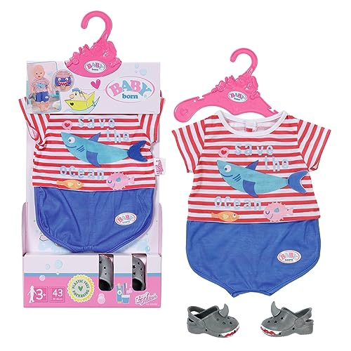 Baby Born Bath Pigiama Con Ciabattine Blu 834268 - Accessori Per Bambole Fino A 43 Cm - Con Stampa A Squalo E Ciabattine Abbinate - Ideale Per La Vasc