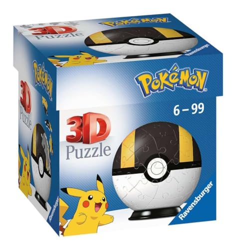 Ravensburger 3D Puzzleball, Pokémon Hyperball Nera, 54 Pezzi, Età Raccomandata 6+, Colore Bianco, 11266 1