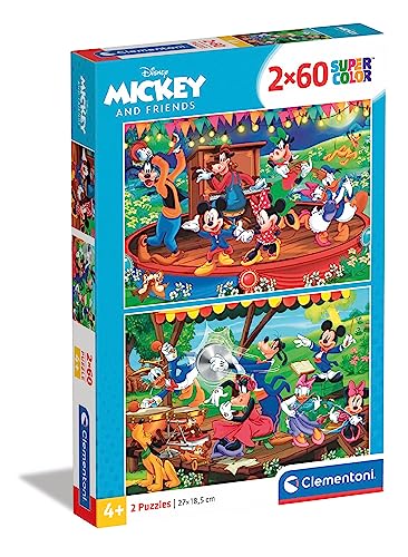 Clementoni Disney Mickey And Friends Supercolor Friends-2X60 (Include 2 60 Pezzi) Bambini 5 Anni, Puzzle Cartoni Animati-Made In Italy, Colore No Colo