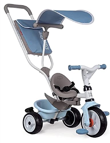 Smoby - Triciclo Baby Balade Azzurro, 7600741400, 10 Mesi, Evolutivo, Guida Parentale, Ruote Silenziose, Con Cinture Di Sicurezza