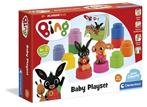 Clementoni Playset Clemmy-Mattoncini Personaggi Bing E Libricino-Set Costruzioni Morbide Bambini 18 Mesi-Made In Italy, Multicolore, 17693