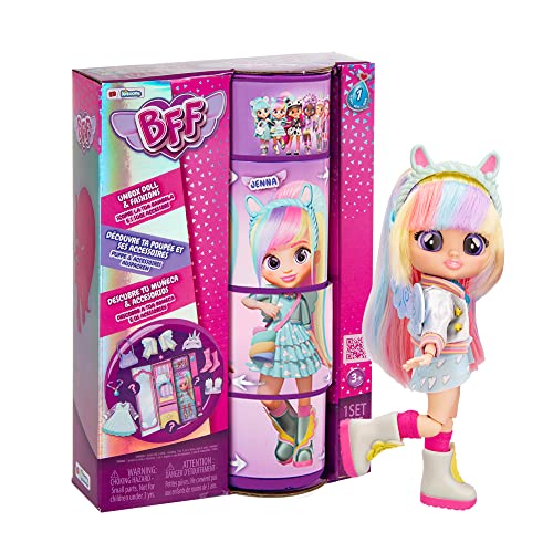 Bff By Cry Babies Jenna, Bambola Alla Moda Da Collezione Con Capelli Lunghi, Vestitini In Tessuto E 9 Accessori, Giocattolo Per Bambini E Bambine +5 A