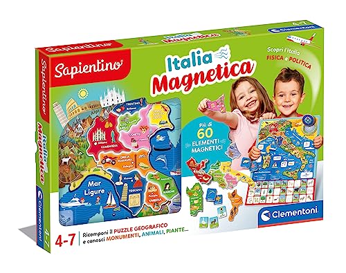 Clementoni - 16751 - Sapientino - Geo-Puzzle Magnetico Italia - Puzzle Con Cartina Dell'Italia Fisica, Gioco Educativo Di Geografia Per Bambini Dai 4 