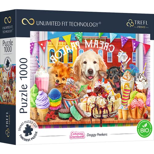 Trefl Prime - Puzzle Uft Cuteness Overload: Doggy Peekers - 1000 Elementi, Cartone Più Spesso, Bio, Cani, Anmali, Imagine Carina, Dolci, Gelato, Intra