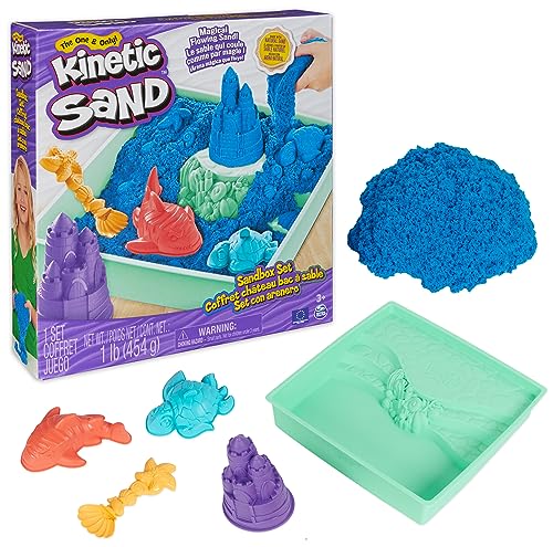 Kinetic Sand, Playset Castelli Di Sabbia Blu, Sabbia Cinetica Con Vaschetta, Sabbia Magica, Sabbia Blu 454Gr, 3 Formine Incluse, Giocattoli Per Bambin