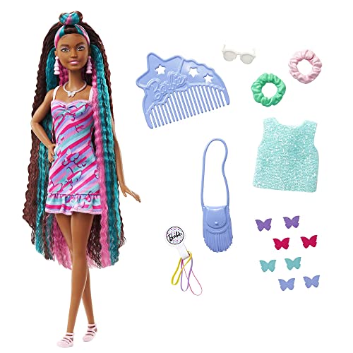 Barbie – Bambola Super Chioma, A Tema Farfalle, Capelli Fantasia, Abito E Accessori Alla Moda Con Effetto Cambia Colore, Giocattolo Per Bambini 3+ Ann
