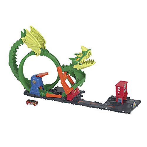 Hot Wheels-Dragone Di Fuoco Con 1 Veicolo Die-Cast Incluso E Stazione Dei Pompieri, Giocattolo Per Bambini 5+ Anni, Hdp03
