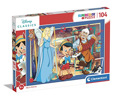Clementoni Supercolor Disney Classics Pinocchio-104 Pezzi Bambini 6 Anni, Puzzle Cartoni Animati-Made In Italy, Multicolore, 25749