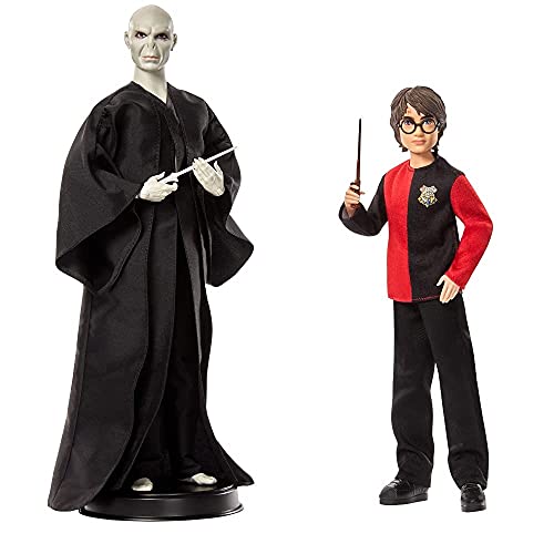 Mattel Harry Potter Confezione 2 Bambole Da Collezione, Set Con Voldemort E Harry Potter Con Abiti E Bacchette, Giocattolo Per Bambini 6+Anni, Hcj33