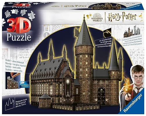 Ravensburger - 3D Puzzle Castello Di Hogwarts - The Great Hall, Night Edition, 540 Pezzi, 10+ Anni