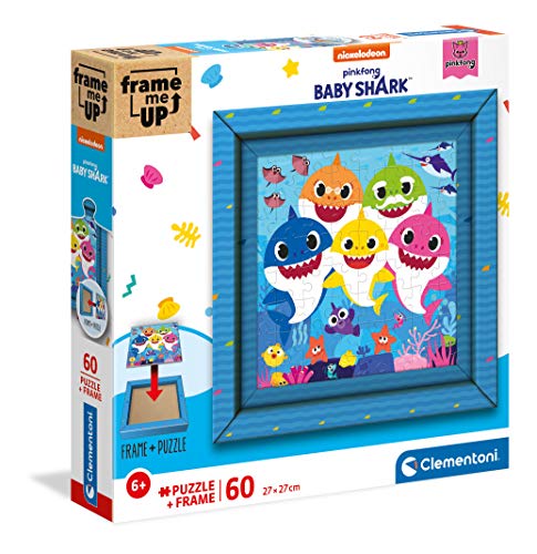 Clementoni Baby Shark Frame Me Up Shark-60 Pezzi-Made In Italy, Bambini 6 Anni+, Puzzle Con Cornice, Multicolore, 38807
