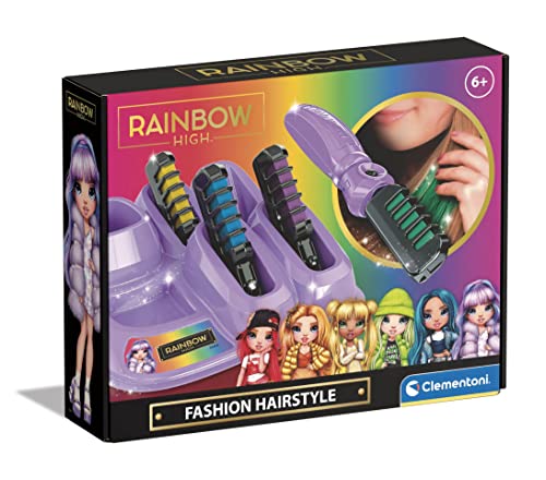 Clementoni Rainbow High-Fashion Hairstyle-Piastra Con Colore Per Decorazione Capelli, Gesso Pettine, Gioco Creativo Bambina 6 Anni, Multicolore, One S
