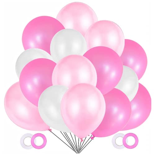 Palloncini Rosa E Bianchi,100 Palloncini Elio Battesimo Perlati 12 Pollici Per Festa, Compleanno, Matrimonio Anniversario,Battesimo Bimba,Prima Comuni