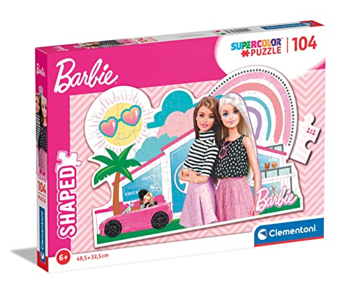 Clementoni- Barbie Supercolor Puzzle-Barbie-104 Pezzi Sagomato, Shaped, Puzzle Bambini 4 Anni-Made In Italy, Multicolore, 27163