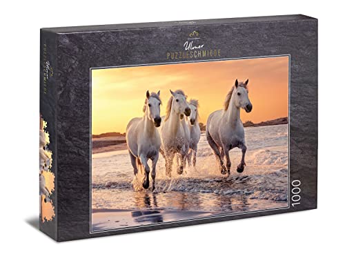 Ulmer Puzzleschmiede - Puzzle Camargue Cavalli: Puzzle 1000 Pezzi - Cavalli Bianchi Della Camargue Allo Stato Brado In Provenza, Francia