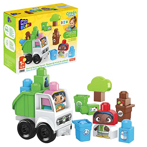 Mega Bloks Green Town - Squadra Raccolta Differenziata Amici Bio, Set Da Costruzione Con 18 Grandi Blocchi, Tra Cui Pezzi Speciali E 2 Personaggi Incl