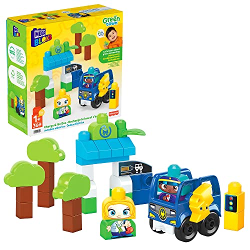 Mega Bloks Green Town Bus Ecologico Amici Bio - Costruzioni Per Bambini - 35 Blocchi - 2 Personaggi Da Costruire - Regalo Per Bambini 1+ Anni, Hdx90