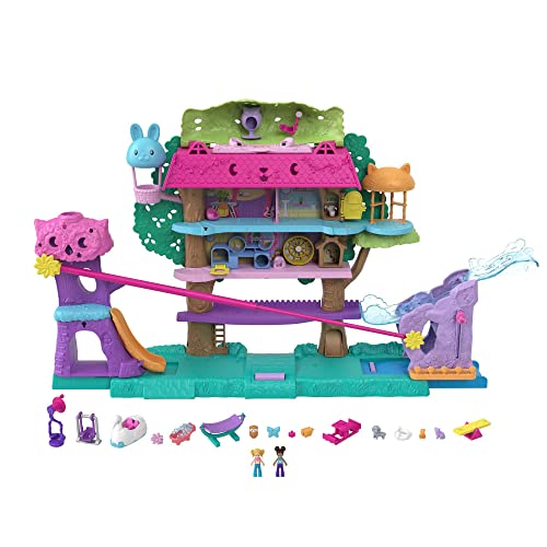 Polly Pocket - Pollyville Casa Sull'Albero Dei Cuccioli, Playset A 5 Piani, 15+ Pezzi Gioco: 2 Bambole, Veicolo, 4 Animali E Molto Altro Ancora, Idea