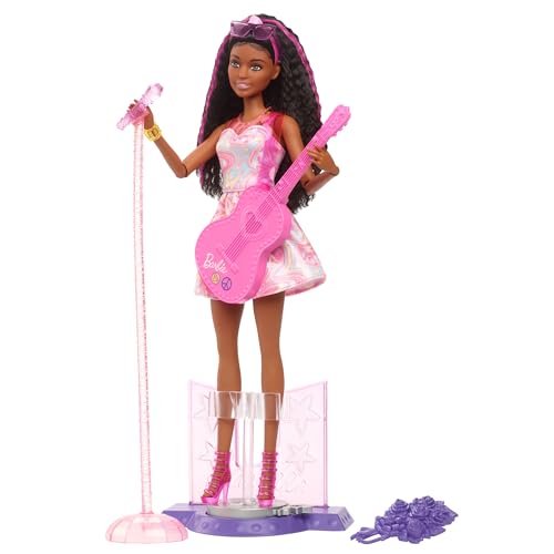 Barbie Carriere - Pop Star 65 Anniversario, Bambola Cantante Mora Con 10 Accessori A Tema Inclusi Tra Cui Palco, Chitarra E Microfono Con Asta, Giocat