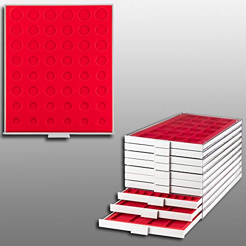 Prophila Box Per Monete, Grigio, 48 Scomparti Per 6 Serie Complete Dell'Euro 1 Cent-2 Euro, Inserire Rosso