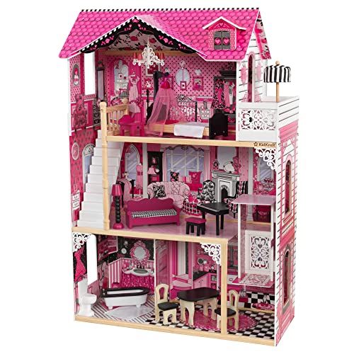 Kidkraft Casa Delle Bambole In Legno Amelia Con Accessori E Mobili Inclusi, Casa A 3 Livelli Di Gioco Con Ascensore Per Bambole Di 30 Cm, Giocattolo P