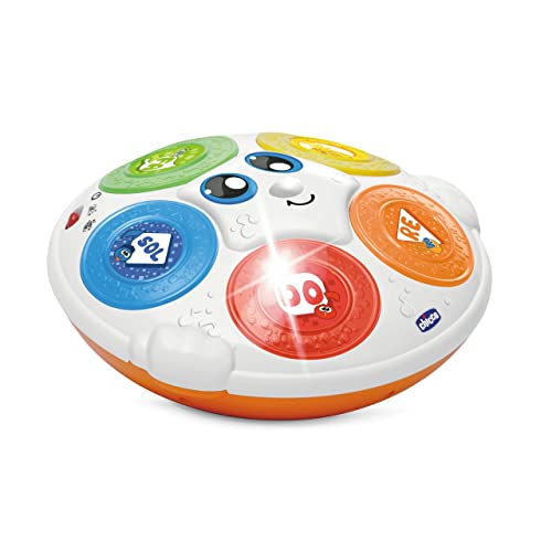 Chicco Donatello Il Tamburello, Tamburo Giocattolo, Con 2 Modalità Di Gioco Per Imparare Le Note Musicali, +30 Canzoni E Suoni Di Batteria, 5 Pulsanti