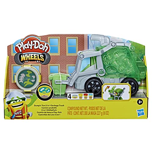 Play-Doh, Wheels, Che Bello Scaricare, Camion Dei Rifiuti 2 In 1 Con Rifiuti Di Pasta Modellabile E 3 Vasetti, Multi