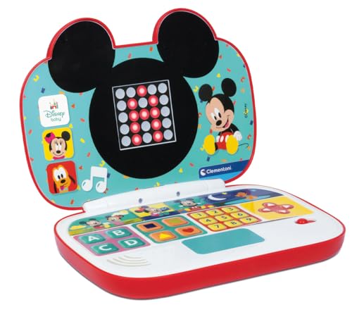 Clementoni- Disney Baby Mickey-Il Mio Primo Laptop, Centro Computer Educativo Elettronico, Portatile, Attività Per Apprendimento Lettere & Numeri, Bam