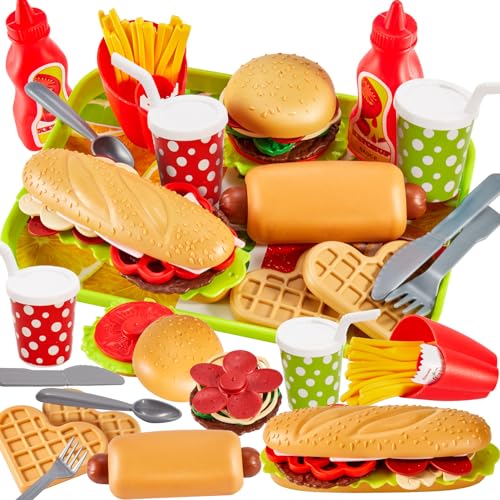 Buyger Acccessori Cucina Bambini, Set Cibo Giocattolo Per Bambini, Alimenti Hamburger Hot Dog Giocattolo, Fast Food Giochi Di Ruolo Regalo Per Bambino