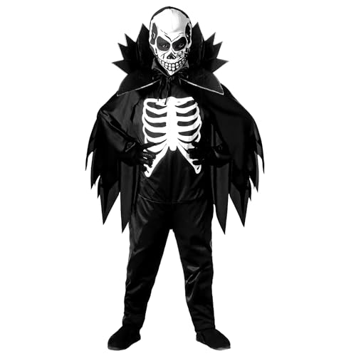 "Skeleton" (Jumpsuit, Cape With Stand-Up Collar, Mask) - (158 Cm / 11-13 Years)