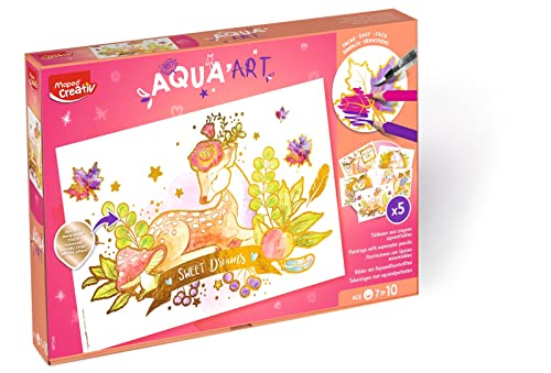 Maped Creativ Aqua'Art - Acquerello Per Bambini, Motivo: Animali Della Foresta, Con Matite Acquerellabili + Pennello Ad Acqua, 5 Poster, Effetti Metal