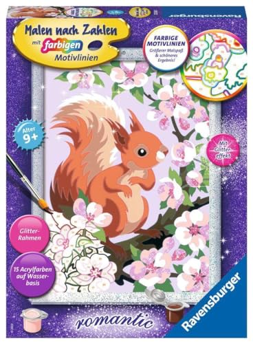 Ravensburger Malen Nach Zahlen 20064 - Neugieriges Eichhörnchen - Kinder Ab 9 Jahren: Mit Glitzer Zum Verzieren!