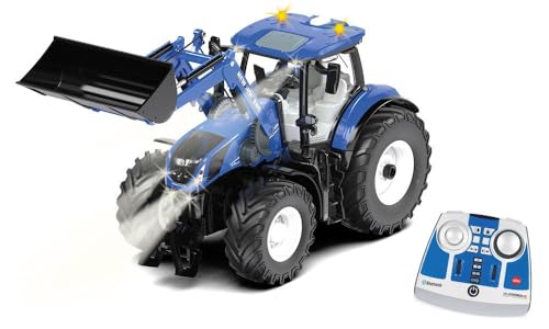 Siku 6798, Trattore New Holland T7.315 Con Caricatore Frontale, Blu, Metallo E Plastica, 1:32, Telecomandato, Incl. Telecomando Bluetooth, Controllo T
