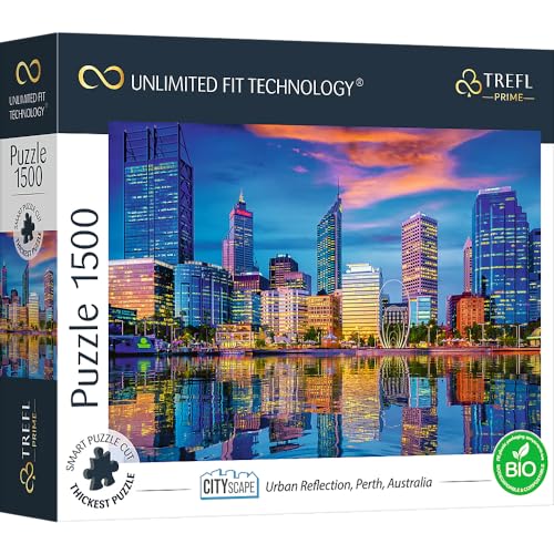 Trefl Prime - Puzzle Uft Cityscape: Urban Reflection, Perth, Australia - 1500 Pezzi, Cartone Più Spesso, Bio, Eco, Paesaggio Urbano, Grattacieli, Intr
