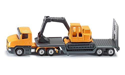 Siku 1611, Autocarro Con Rimorchio A Pianale Ribassato Con Escavatore, Rampa Posteriore Apribile, Semirimorchio Sganciabile