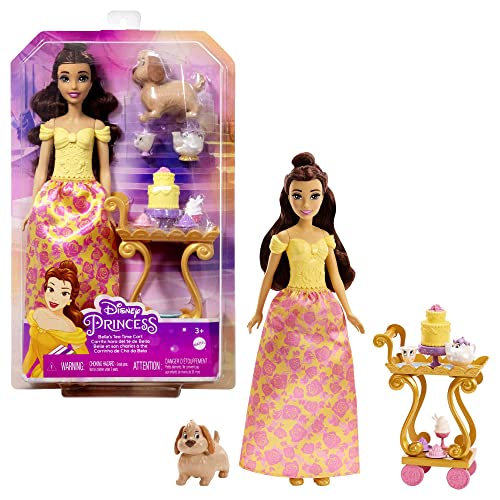 Disney Princess - Set Da Te' Di Belle Playset E Bambola Belle Con Vestiti Scintillanti, Con Amici E Vivande, Giocattolo Per Bambini 3+ Anni, Hlw20
