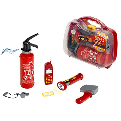 Theo Klein 8984 Valigetta Da Pompiere Fire Fighter Henry, 7 Pezzi I Include Estintore Con Funzione Di Spruzzo, Piede Di Porco, Torcia E Molto Altro. I