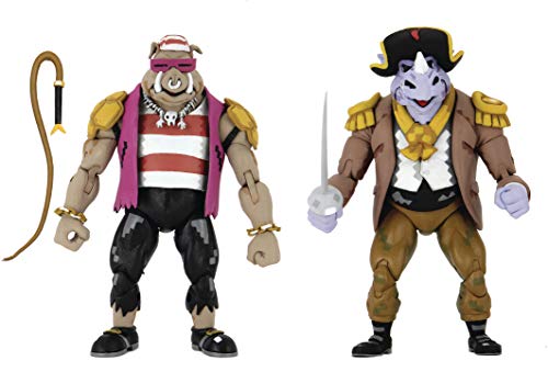 Neca - Figurine Tmnt Tortues Ninja Tartarughe In Time – Confezione Da 2 Pirate Rocksteady & Bebop 18 Cm – 0634482541760