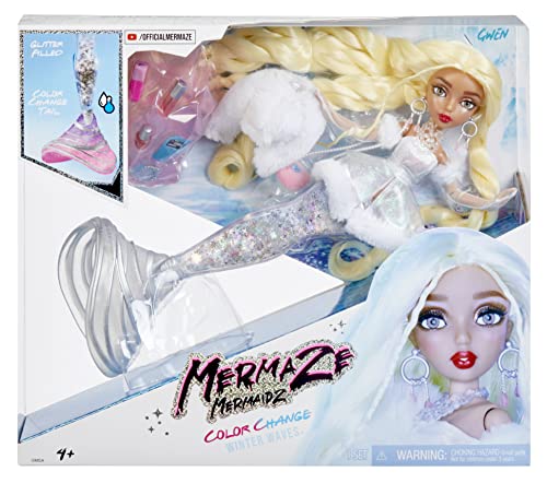 Mermaze Mermaidz Winter Waves - Gwen - Include Bambola Alla Moda Sirena, Pinna Che Cambia Colore, Coda Glitterata E Accessori - Età: 4+ Anni